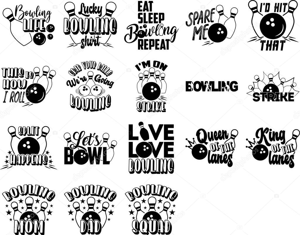 Set of Bowling quotes. Bowling slogan vector