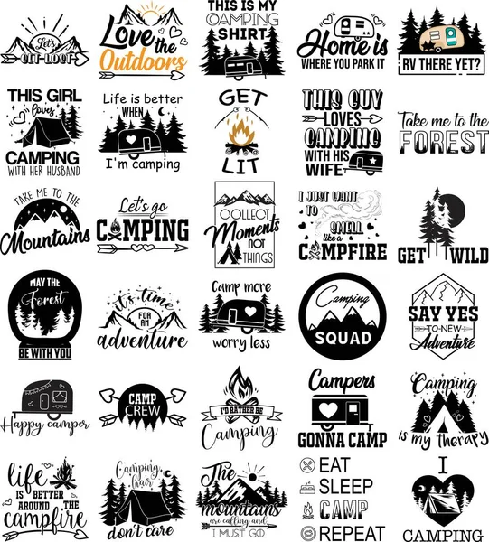 Collection of camping phrases, slogans or quotes — Stock Vector