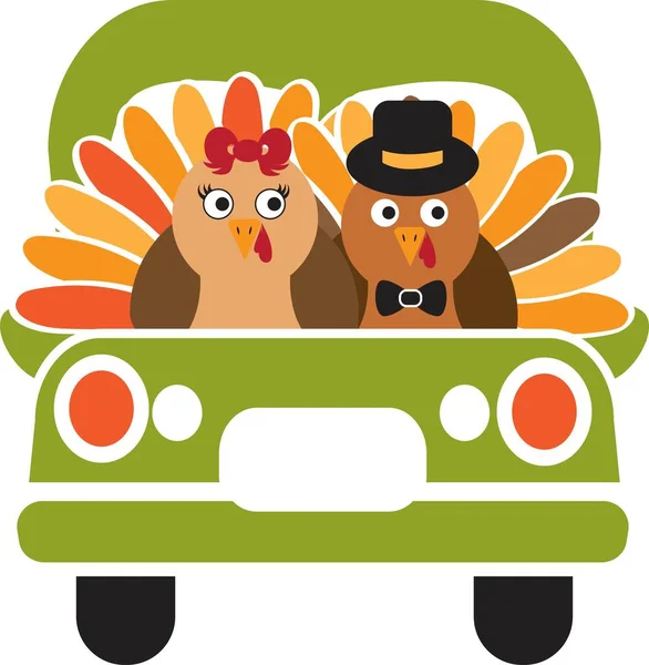 Camión Turquía. Camión verde con Turquía. Turquía aves — Archivo Imágenes Vectoriales