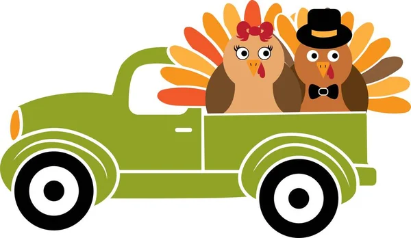 Camión Turquía. Camión verde con Turquía. Turquía aves — Archivo Imágenes Vectoriales