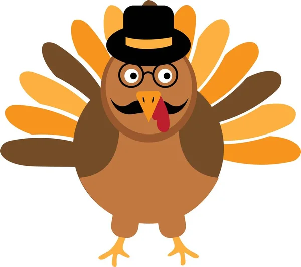 Pájaro de Acción de Gracias con sombrero y gafas. Turquía pájaro — Archivo Imágenes Vectoriales