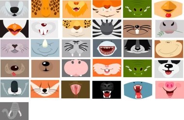 Hayvanların ağız vektörü beyaz arka plana ayarlandı. Düz maske deseni