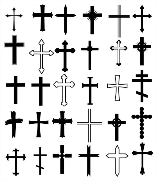 Set of different crosses. Religion cross icon set, design — Stock Vector