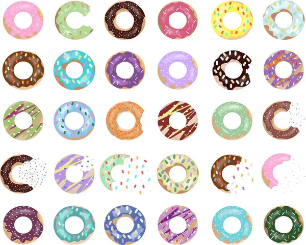 Conjunto de Donuts coloridos. Coleção de donuts em esmalte ilustração vetorial —  Vetores de Stock