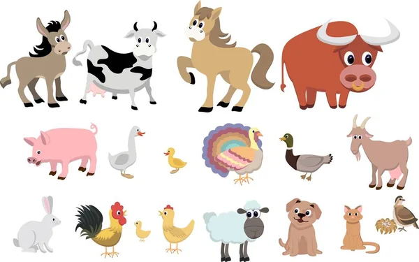 Animais de fazenda ícones decorativos conjunto isolado vetor ilustração —  Vetores de Stock