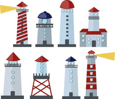 Beyaz arkaplanda Deniz feneri simgesi kümesi