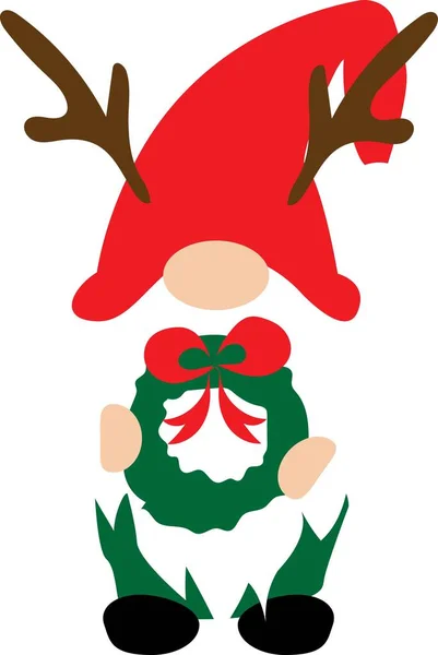 Χριστουγεννιάτικο gnome σε κόκκινο καπέλο με χριστουγεννιάτικα στολίδια — Διανυσματικό Αρχείο