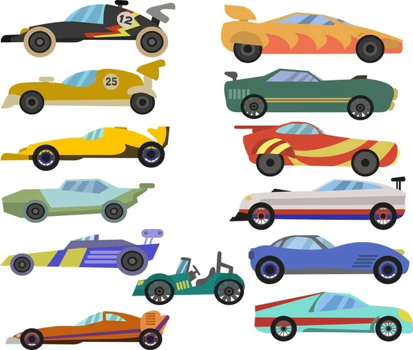 Conjunto de Cartoon carros de corrida ilustração vetorial isolado no fundo branco —  Vetores de Stock