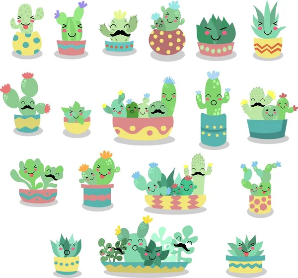 Ensemble de cactus dessinés à la main mignon et succulent — Image vectorielle
