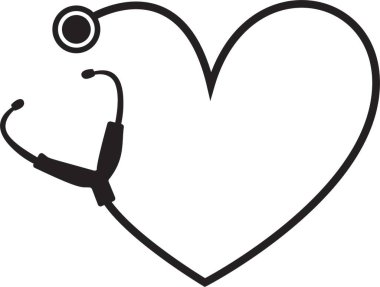 Basit bir kalp steteskobu ikonu. Doğrusal, ince hatlı. Beyaz arkaplanda