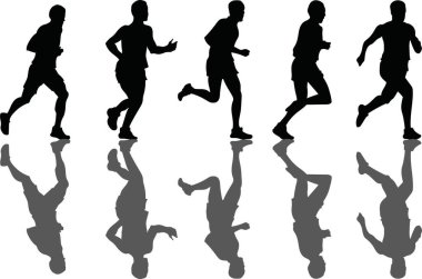 Beyaz arka planda koşucular. Çalıştırıcılar Vektör illüstrasyonu.