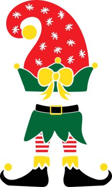 Noel elfi kırmızı şapkası. Beyaz arka planda izole edilmiş Noel elfi