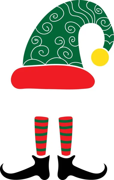 Πράσινο καπέλο ξωτικού Χριστουγέννων. Χριστουγεννιάτικο ξωτικό απομονωμένο σε λευκό φόντο — Διανυσματικό Αρχείο