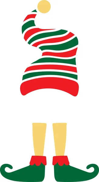 Elfe de Noël chapeau vert et rouge. Elfe de Noël isolé sur fond blanc — Image vectorielle