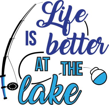 Beyaz arka planda, gölde hayat daha güzel. Balıkçı Vektörü illüstrasyonu