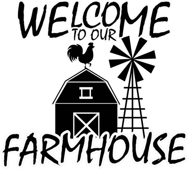 Welcome to our farmhouse on white background. Farm Vector illustration