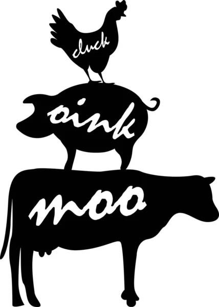 Cluck oink moo Animais de fazenda em fundo branco. Ilustração do Vetor Agrícola —  Vetores de Stock