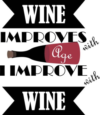 Şarap, beyaz arka planda şarap taşıyıcısı illüstrasyonuyla yaş ilerledikçe gelişir.