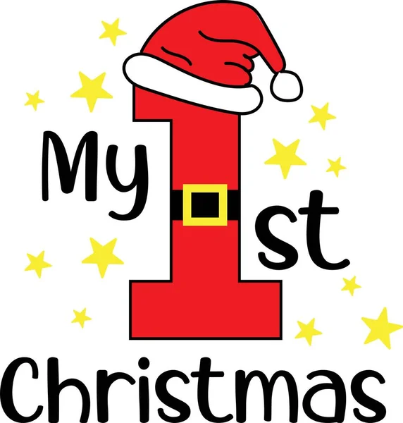 Beyaz arka plandaki ilk Noel 'im. Vektör illüstrasyonu