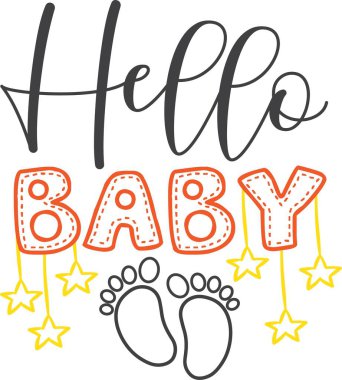 Merhaba, beyaz arka plandaki bebek. Vektör illüstrasyonu