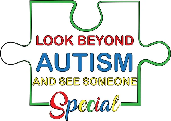 Kijk verder dan autisme en zie een speciaal iemand op de witte achtergrond. Vectorillustratie — Stockvector