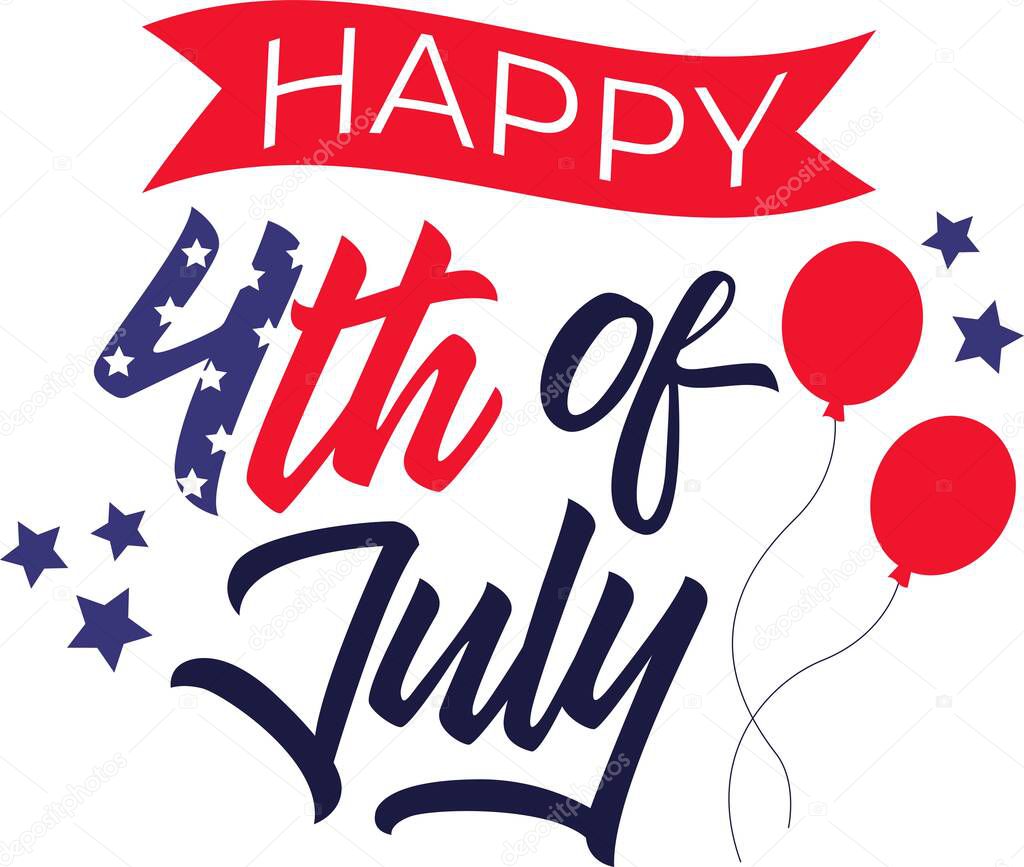 Happy 4th of July on the white background. Vector illustration.