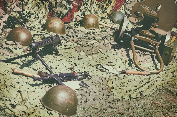 installation of Soviet arms in honor of the victory in World War II. May 9 Victory Day. Photos in retro style