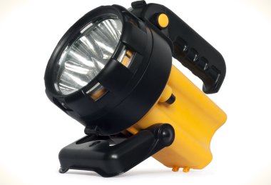 Beyaz bir arka plan üzerinde izole sarı plastik Led el feneri