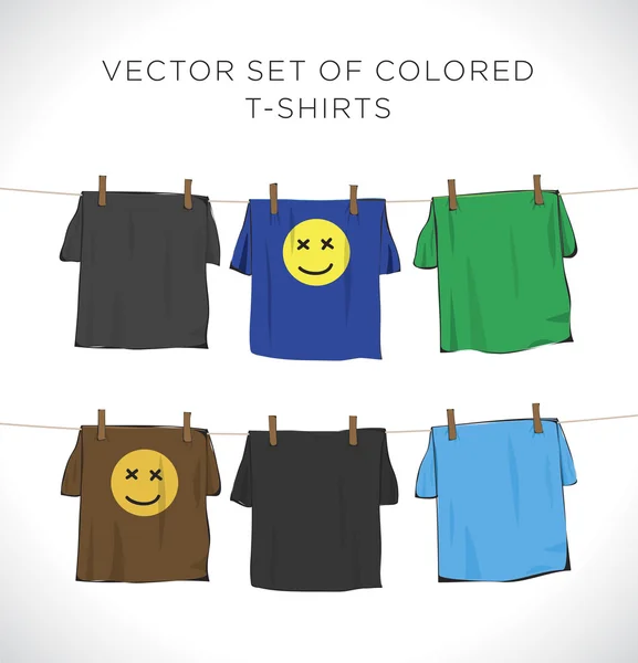 Conjunto vectorial de camisetas de colores en cuerdas — Vector de stock