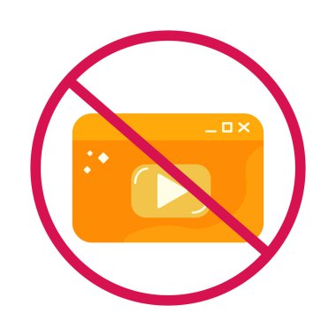 Hayır ya da dur işareti. Tarayıcı Pencere satırı simgesi. Video içeriği işareti. İnternet sayfası sembolü. Önlem Yasak Dur sembolü.