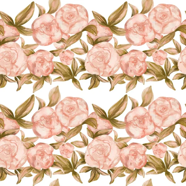 Eleganz Nahtloses rosa Pfingstrosenmuster auf weißem Hintergrund, Illustration. — Stockfoto