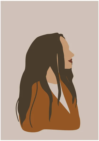 Ritratto femminile vettoriale in stile piatto.La testa di una ragazza europea di profilo. Ritratto di una donna bruna. — Vettoriale Stock