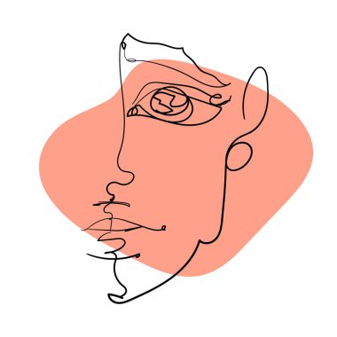 Soyut doğrusal insan portresi yüz, karalama çizimi, pastel renkler.