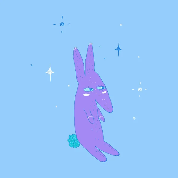 Purple rabbit on a blue background. vector illustration. — Stock Vector