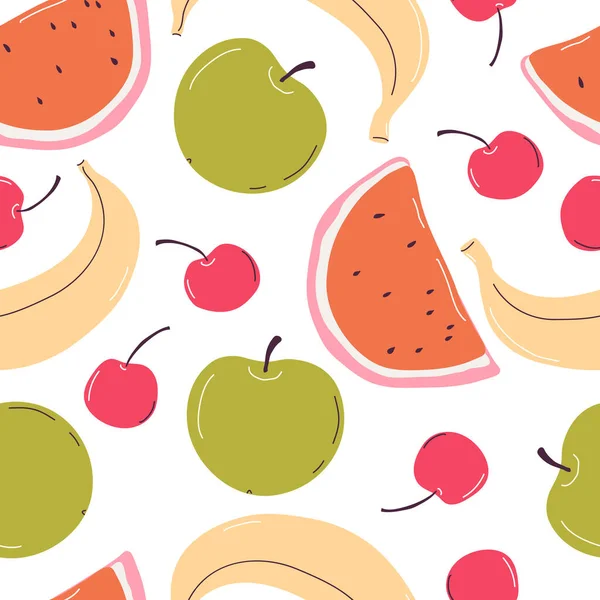 Vecteur sans couture avec des fruits sur fond blanc — Image vectorielle