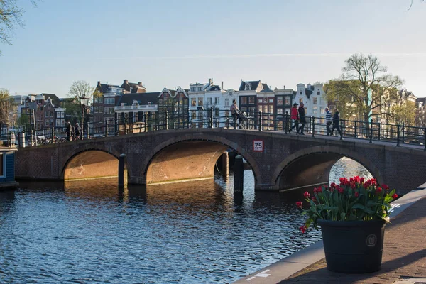 Krásné Kanálové Domy Mosty Amsterdamu — Stock fotografie