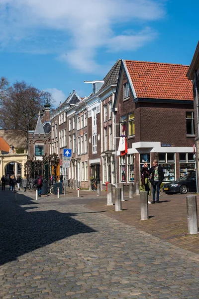 Edifícios Antigos Casas Canal Leiden — Fotografia de Stock