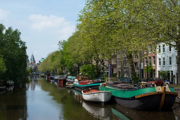 Arbres Bateaux Reflets Dans Canal — Photo