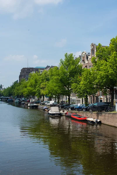 Maisons Canal Ponts Canaux Amsterdam — Photo