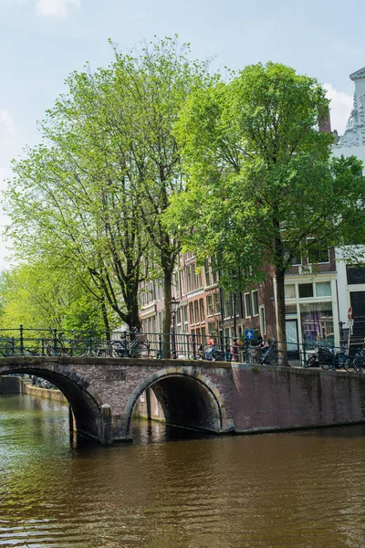 Maisons Canal Ponts Canaux Amsterdam — Photo