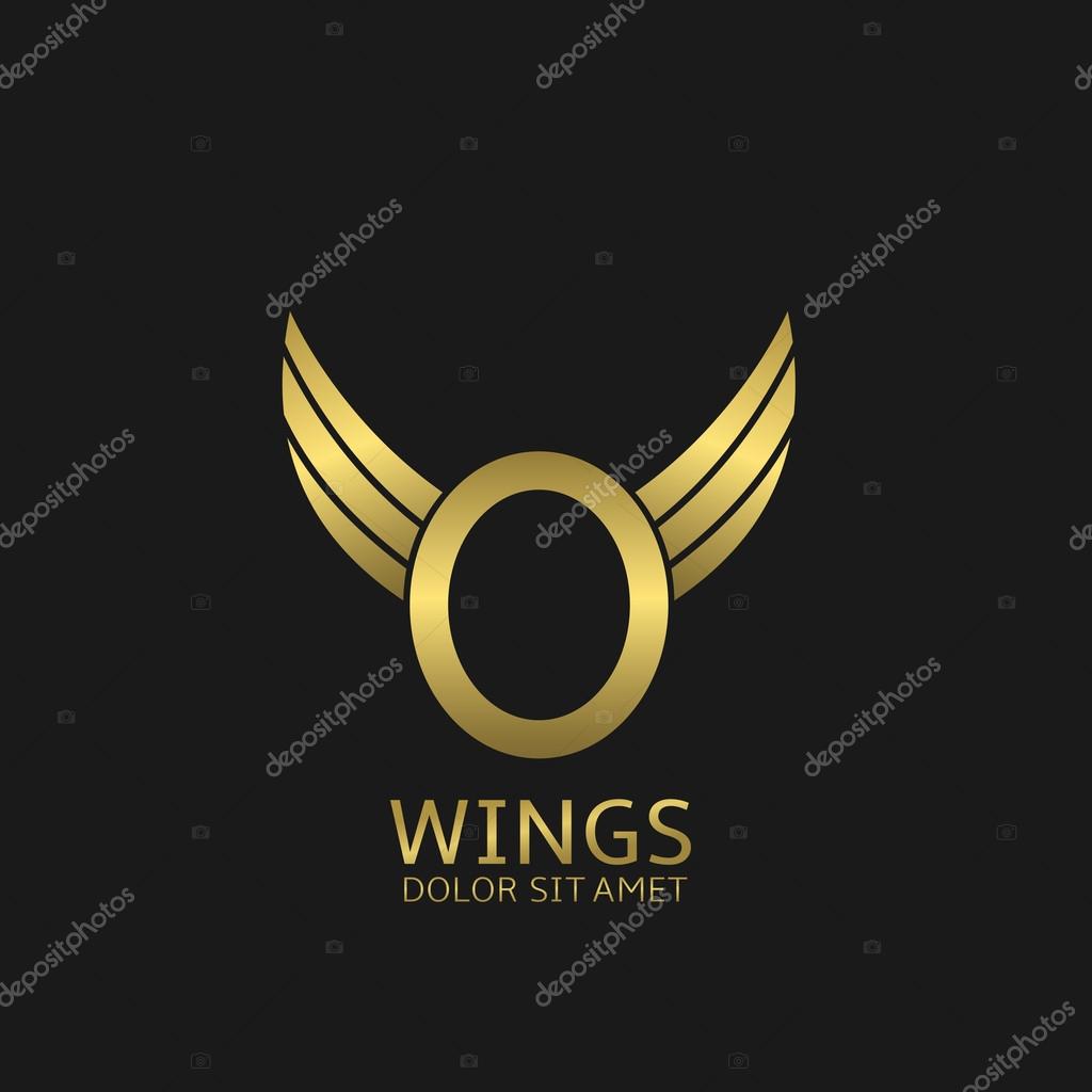 Golden O letter logo template with golden wings