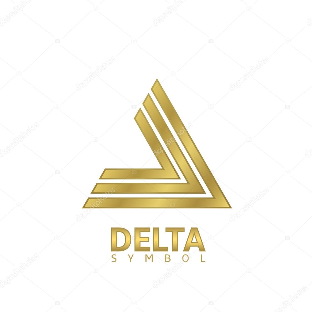 Golden delta sign. Geometric logo template on white background