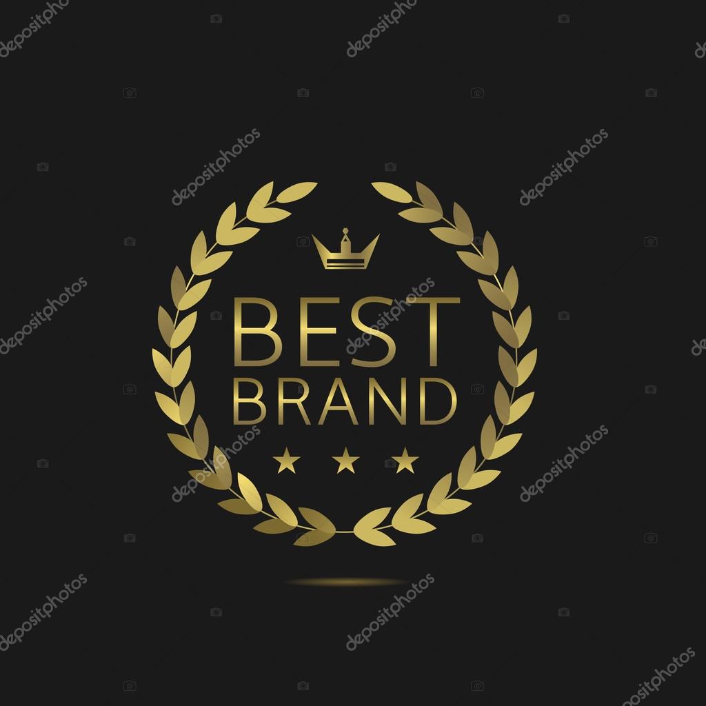 Best Brand label with golden laurel wreath crown and stars
