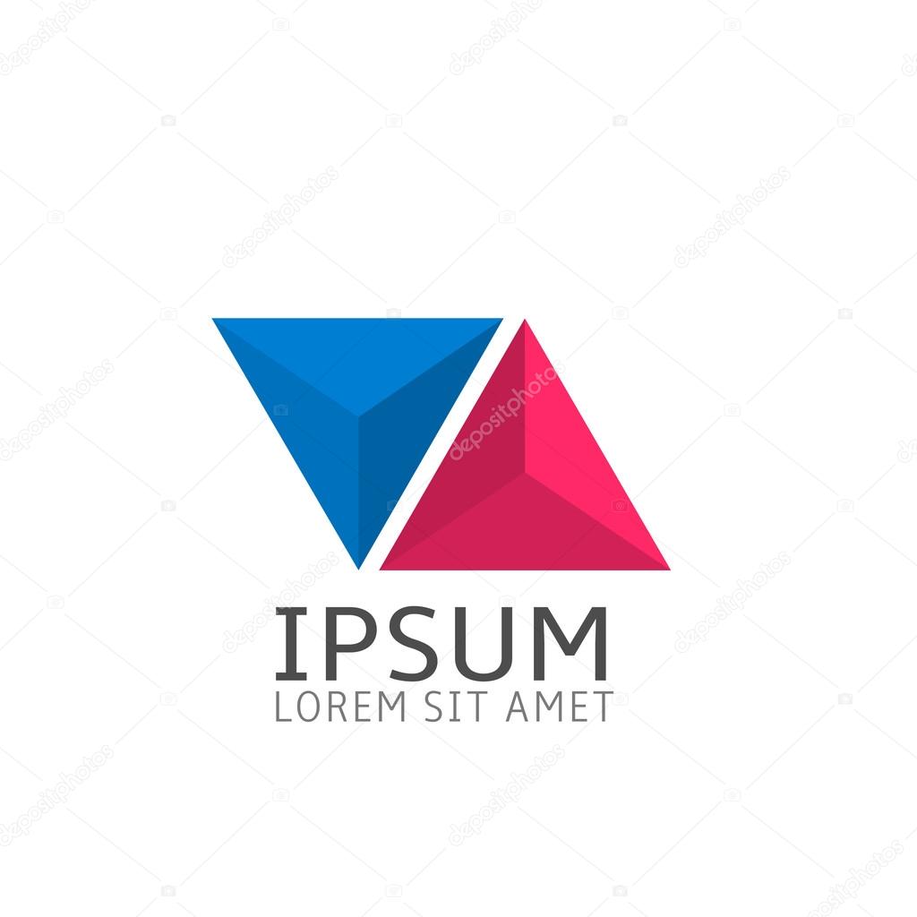 Triangle logo. Pyramid signs. Blue and red colors. Vector illustration