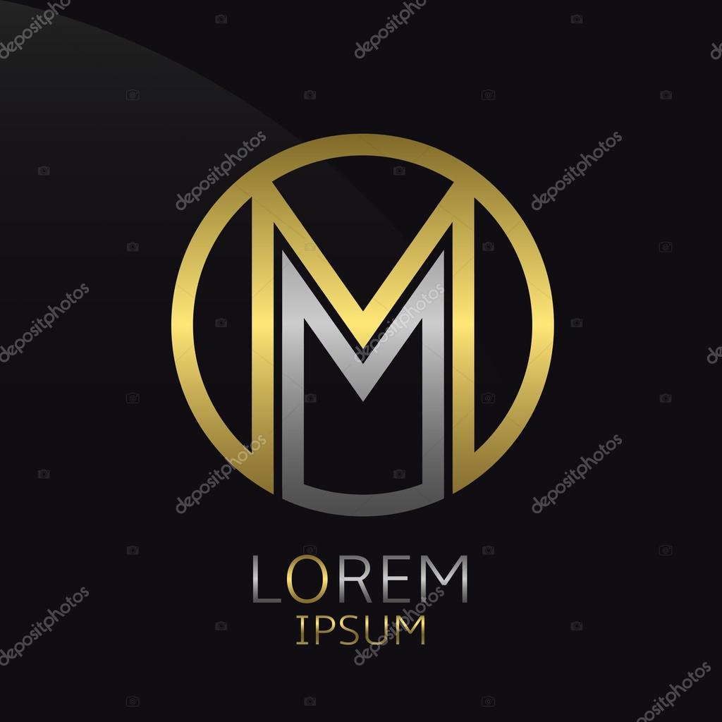 Letter M logo. Golden round logotype template