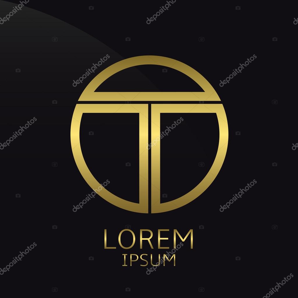 Letter T logo. Golden round logotype template, Window shape label