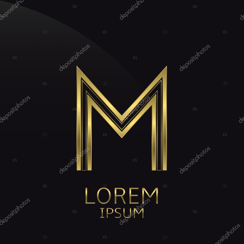 Golden M Letter logo. Luxury emblem, Vector illustration