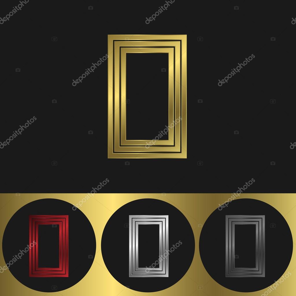 O Letter logo. Metal business emblem. Golden silver red and black colors