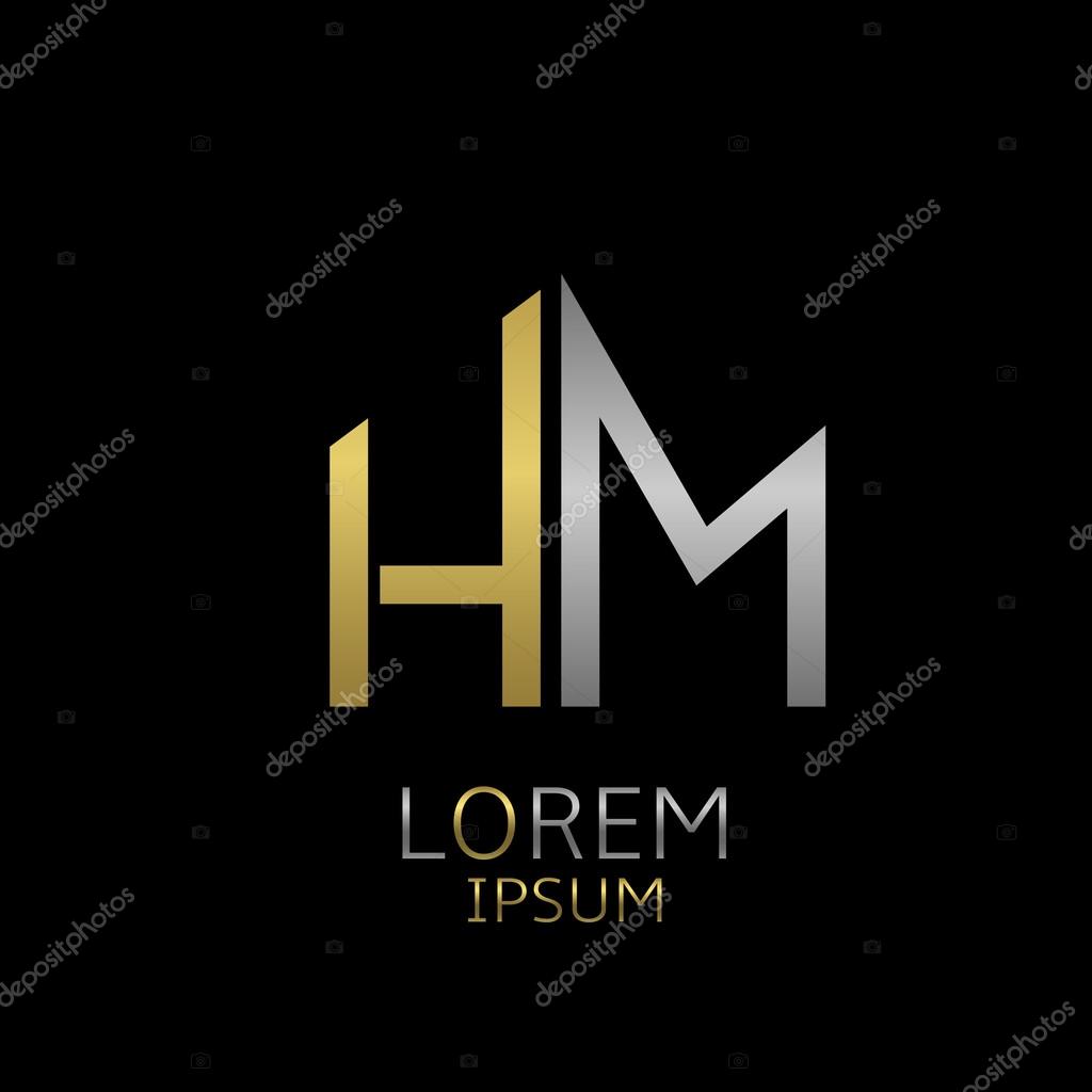 Golden H and silver M letters logo template for your business company