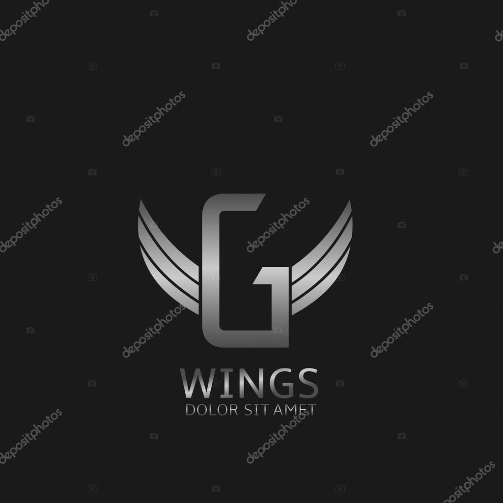 G letter logo. Silver wings symbol. Silver G letter logo template for air company